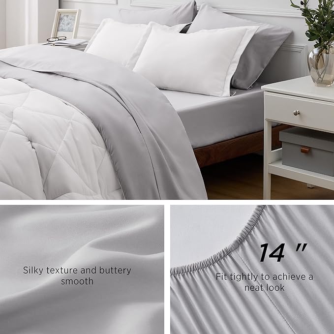 Bedsure White King Size Comforter Set - 7 Pieces Reversible King Bed in a Bag with Comforters, Sheets, Pillowcases & Shams, White King Bedding Set