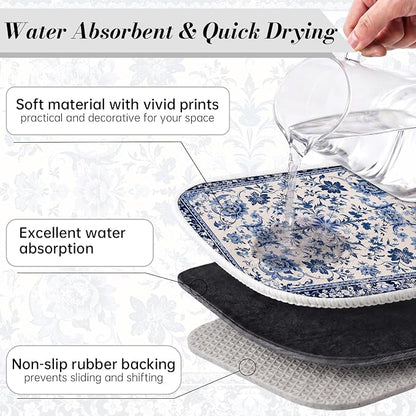 Chinoiserie Dish Drying Mat for Kitchen Coffee Bar 18x24 in Home Decor | Chinese Aesthetic Non Slip Absorbent Kitchen Dishes Drainer Mat, with Anti-slip Rubber Backing & Hanging Loop, for Sink