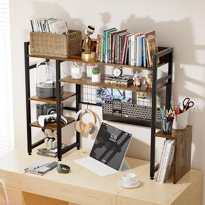Computer Desktop Bookshelf Countertop Hutch Display Shelf Desktop Hutch Storage Organizer 2-Tier Multipurpose Wood Bookcase for Computer Desk for Home Office Study Room Bedroom