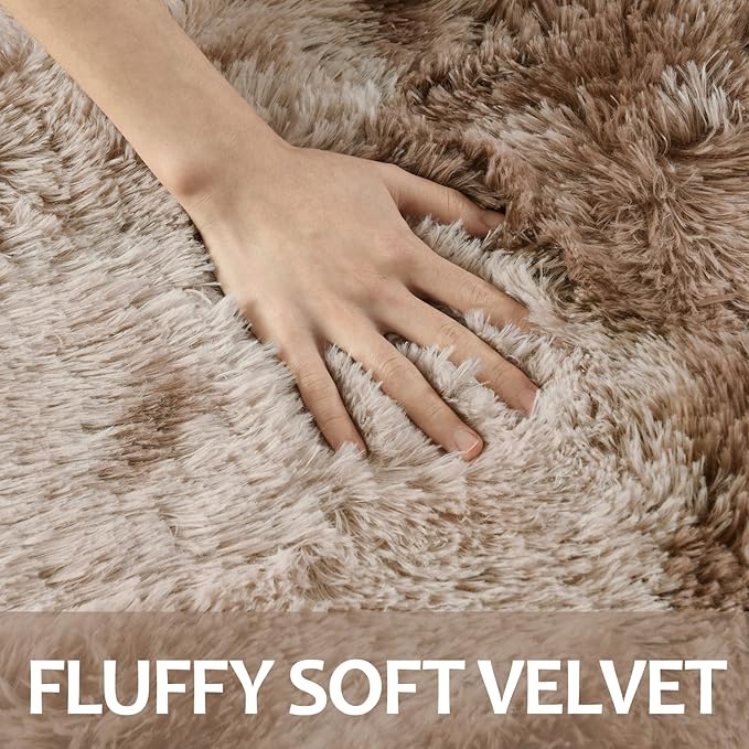 4x6 Large Area Rugs for Living Room, Super Soft Fluffy Modern Bedroom Rug, Tie-Dyed Brown Indoor Shag Fuzzy Carpets for Girls Kids Nursery Room Home Decor