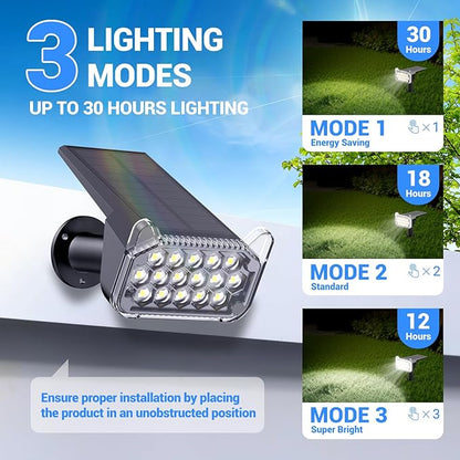 WdtPro Solar Spot Lights Outdoor Waterproof, Bright Solar Lights Outdoor with 16 Extra-Large LEDs, 3 Modes Landscape Spotlights, 2-in-1 Solar Powered Light for Yard Flag Garden, 4 Pack, Cool White