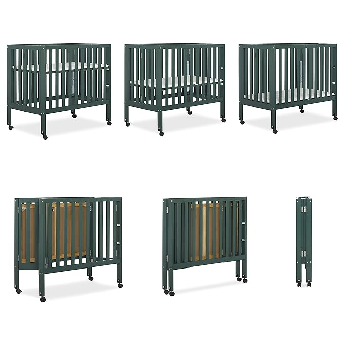 Jett Non-Full Size Folding Convertible Crib, Lightweight Portable Crib, Three Adjustable Mattress Height Settings, Easy to Fold Travel Crib, 1.5” Mattress Pad Included
