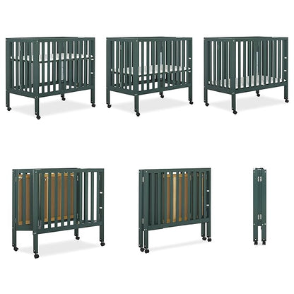 Jett Non-Full Size Folding Convertible Crib, Lightweight Portable Crib, Three Adjustable Mattress Height Settings, Easy to Fold Travel Crib, 1.5” Mattress Pad Included