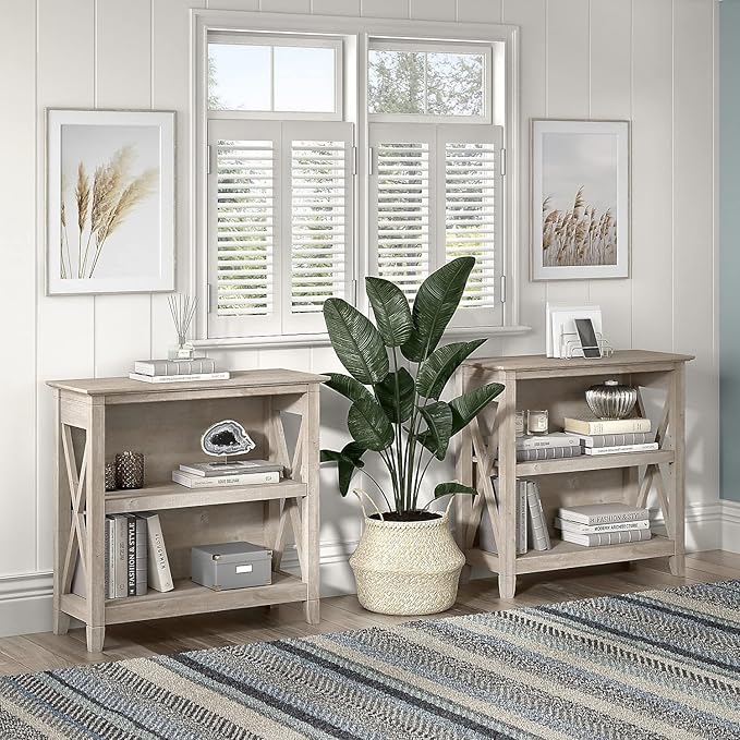 Bush Furniture Key West Small 2 Shelf Bookcase in Washed Gray
