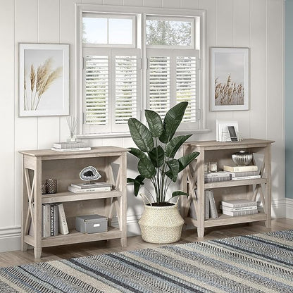 Bush Furniture Key West Small 2 Shelf Bookcase in Washed Gray