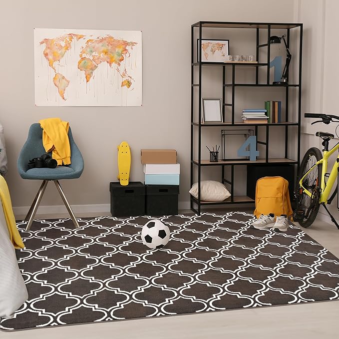 Chicrug Shag Geometric 6x9 Area Rug for Living Room, Large Modern Memory Foam Indoor Carpet, Fluffy Rug for Bedroom Bedside Room Decor for Family Girls Kids Nursery, Brown/White