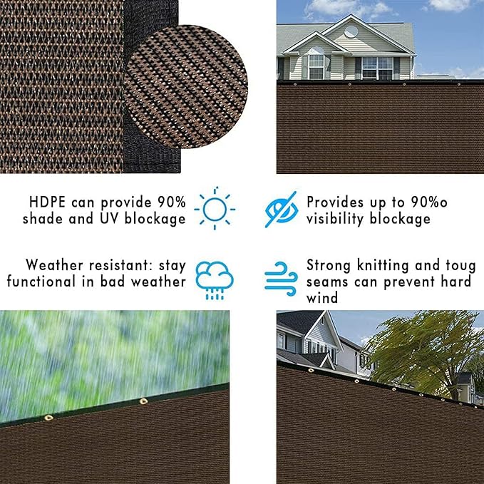 UPGRADE Privacy Fence Screen 5'x29' Brown Outdoor 90% Visibility Blockage 170 GSM Mesh Shade Cover Panels for Backyard,Balcony,Home Decoration with Zip Ties,Customized Avaliable