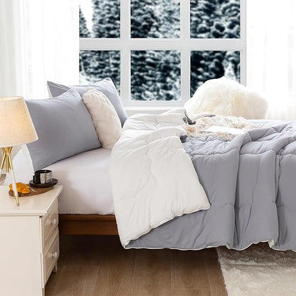 COTTEBED Ultra-Soft Reversible Warm Comforter Set Twin Sized, Winter Milk Cup Grey White Breathable Bedding Down Alternative Comforter for Boy Kids Girl School College Dorm Christmas, Twin/TwinXL