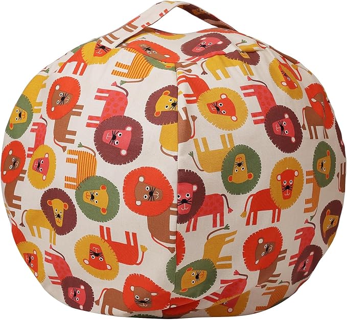 Colorful House Stuffed Animal Storage Bean Bag Chair Cover for Kids Stuffable Zipper Beanbag for Organizing Children Toys Large Canvas(26'',Lion)
