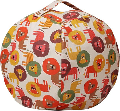 Colorful House Stuffed Animal Storage Bean Bag Chair Cover for Kids Stuffable Zipper Beanbag for Organizing Children Toys Large Canvas(38'',Lion)