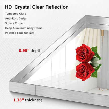 Silver Bathroom Mirror, 24x48 Inch Rectangular Framed Mirror, Large Wall Mounted Bathroom Vanity Mirror Over Sink for Bedroom,Restroom, Living Room, Hangs Vertically or Horizontally