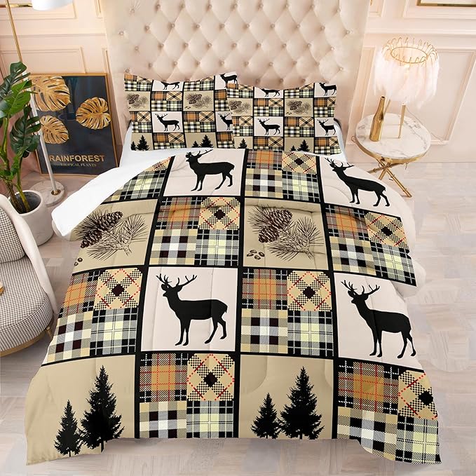 NINENINE Camo Deer Comforter Sets American Flag Bedding Set,Queen Comforter Sets for Boys,Hunting Bedding Set for Kids,Teen Camouflage Bedding Sets with 1 Comforter 2Pillowcases