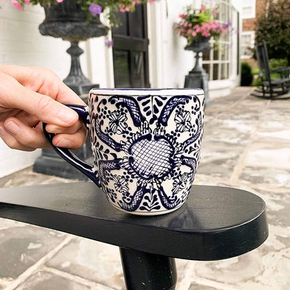 Encantada Handmade Hand-Painted Authentic Mexican Pottery Mugs (1-Pack, Cobalt Blue Flower)