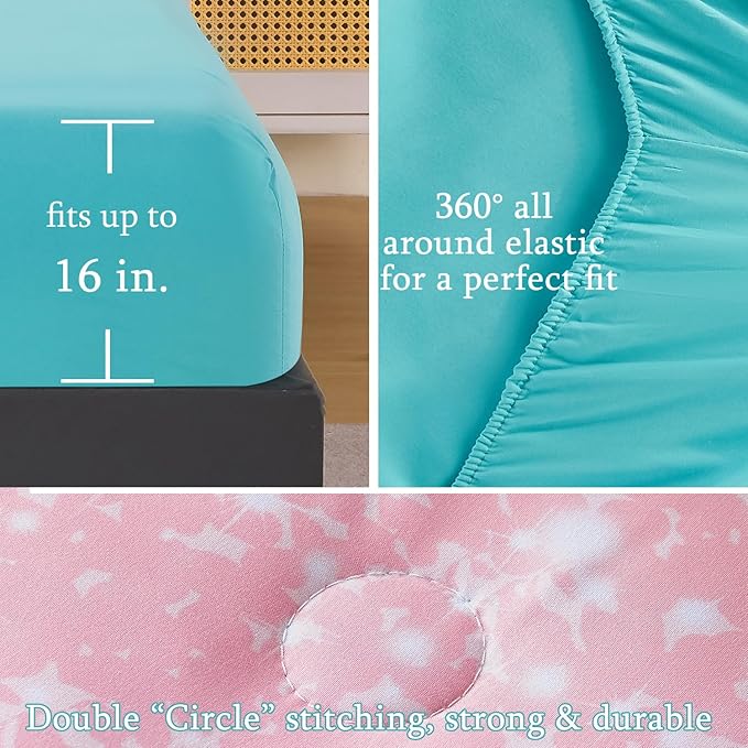 URBONUR Girls Comforter Set Full Size Gradient Glitter Purple Orange Teal Sparkle Bedding Comforter with Sheets Set 6 Piece Bed-in-a-bag Light Weight All Season Easy Care Bed Set
