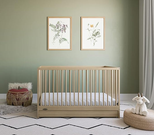 Graco Teddi 5-in-1 Convertible Crib with Drawer (Driftwood) – GREENGUARD Gold Certified, Crib with Drawer Combo, Full-Size Nursery Storage Drawer, Converts to Toddler Bed, Daybed and Full-Size Bed