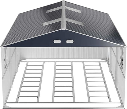 Metal Garage Shed for Car with Floor Kit, 13x20x8.5' Large Outdoor Storage Building and Workshop, Weatherproof Steel Carport with Ultra-Reinforced Truss System, Skylights & Dual-Entry