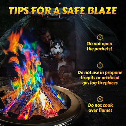 HGD (50 PCS) Magic Campfire Fire Color Changing Packets for Fire Pit, Indoor/Outdoor Fireplace, Bonfire - Rainbow Magical Flame, Camping Accessory, Compatible with Wood