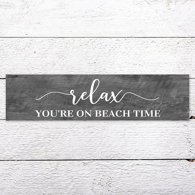 Generic Funny Wood Sign Relax You're On Beach Time Rustic Wooden Hanging Sign Home Farmhouse Kitchen Wall Decoration 16 x 4 Inch