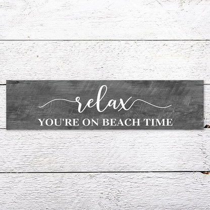 Generic Funny Wood Sign Relax You're On Beach Time Rustic Wooden Hanging Sign Home Farmhouse Kitchen Wall Decoration 16 x 4 Inch