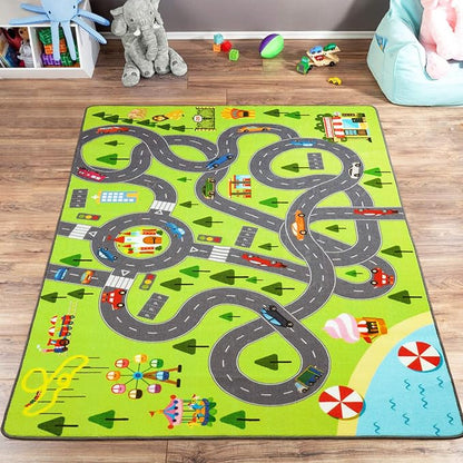HOMORE Kids Play Mat Rug, Fun and Educational City Play Rug for Hot Wheels Track Racing and Toys, Kids Carpet Playmat Area Rug for Children Bedroom Play Room Nursery, 4x6 Feet