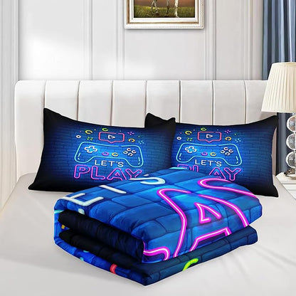 Gamer Comforter Sets,6 PCS Gaming Bedding Set for Boys,Kids Comforter Sets for Boys,Twin Comforter Sets for Boys,Bed in A Bag with Sheets(Twin,Blue Color)