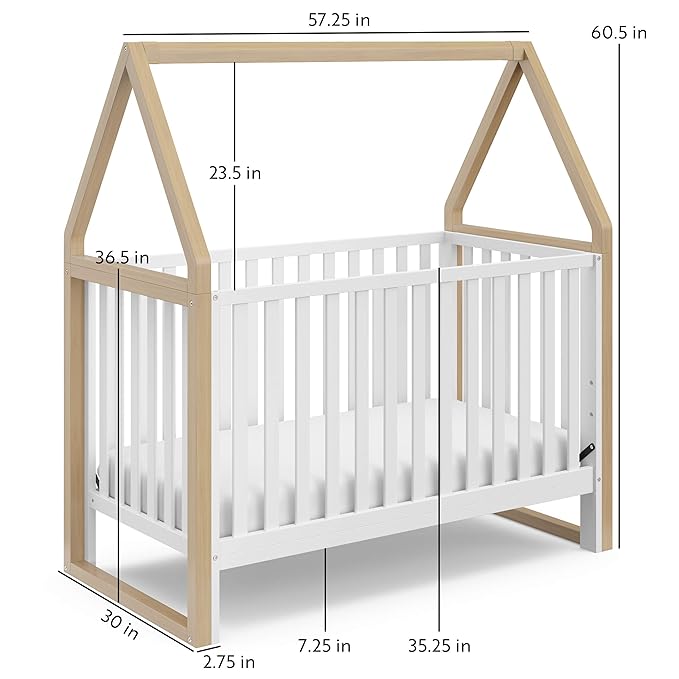 Storkcraft Orchard 5-in-1 Convertible Crib (White with Driftwood) – GREENGUARD Gold Certified, Canopy Style Baby Crib, Converts from Crib to Toddler Bed, Daybed and Full-Size Bed