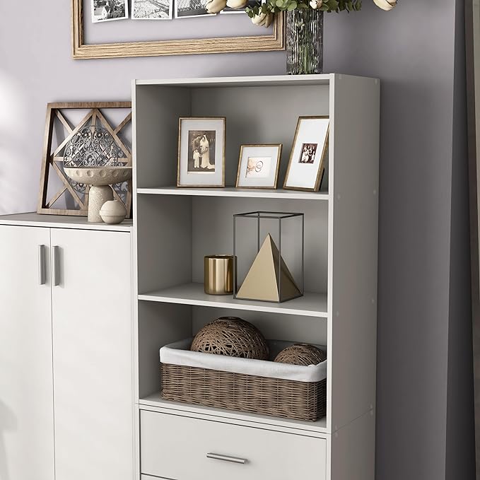 Apexa 3-Tier Cube Storage Organizer Shelves, Stackable Wood Bookcase Fits Cubby Bins for Organization, Dorm Teen Room Decor & Home Office, White
