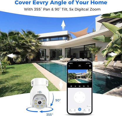 Hiseeu Wireless Security Camera Outdoor, 2.4G/5G 3MP WiFi Camera, Color Night Vision, Auto Tracking, Pan/Tilt, 360° View, Motion Detection, Two-Way Audio, IP66, Work with Alexa, No Monthly Fee