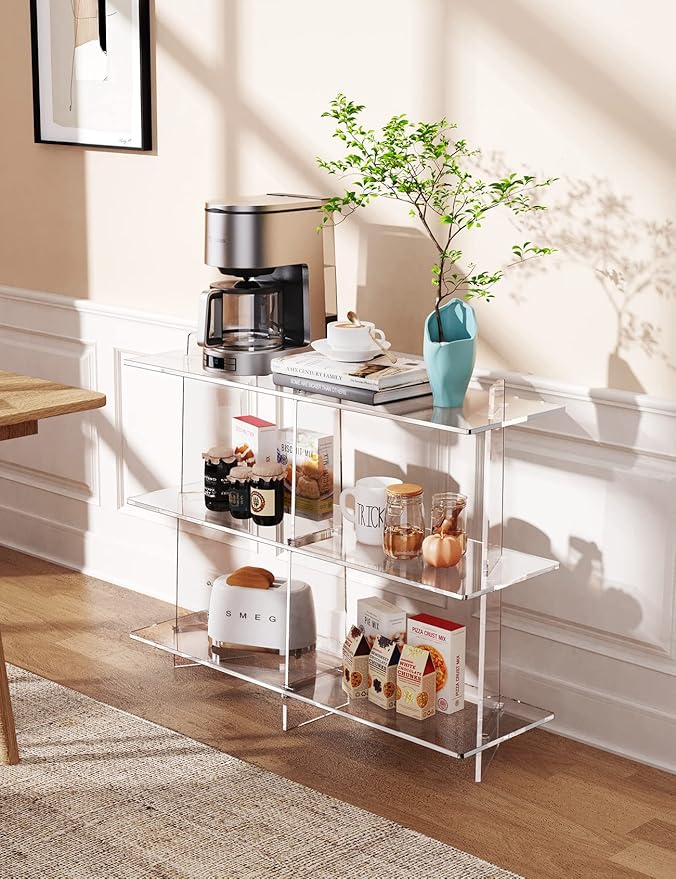 Acrylic Bookshelf, Small 3 tier Bookcase for Small Spaces,Acrylic Console Table, Hallway Entry Table for Living Room (Clear, 39.4'' x 11.8'' x 31.5'')