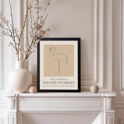 Poster Master Vintage Poster - Retro Minimalist Print - Gift for Artist, Housewarming - Flamingo, Line Drawing, Sketch, Abstract - Wall Decor for Living Room, Bedroom, 8x10 Black Framed