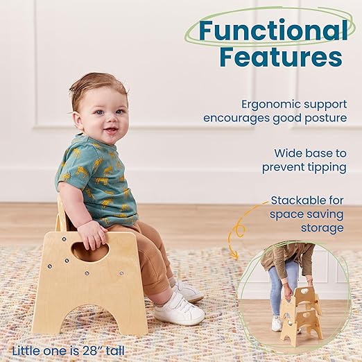 ECR4Kids Stackable Wooden Toddler Chair, 6in, Kids Furniture, Natural, 2-Pack
