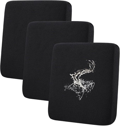 hyha Waterproof Couch Cushion Covers for Pets, Non Slip Sofa Seat Cover for Dogs Washable, Soft Thick Stretch Jacquard Fabric, Sofa Slipcovers with Elastic Bottom (3 Pieces, Black)