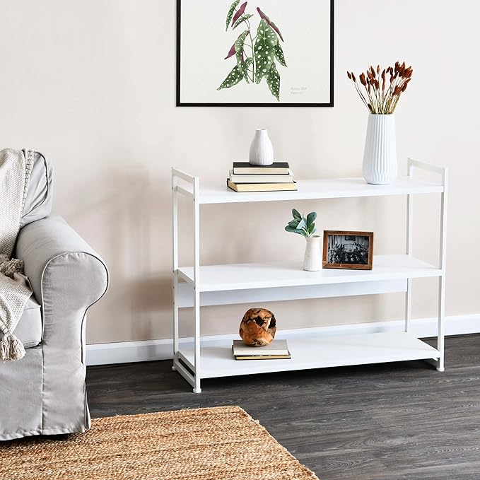 Household Essentials Jamestown Wide 3 Shelf Open Storage Bookshelf Scandinavian White and White Metal