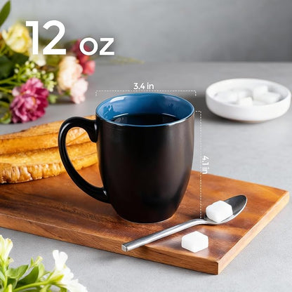 GBhome 12oz Coffee Mugs Set of 6, Large Ceramic Coffee Mugs for Man, Woman, Dad, Mom, Modern Coffee Mugs Set with handle for Tea/Latte/Cappuccino/Milk/Cocoa. Dishwasher&Microwave Safe,Blue