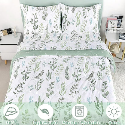 DILIMI Twin Comforter Set for Girls, Reversible 5 Pieces Comforter Twin Size Bed, Green Leaf Ultra Soft Twin Bedding Sets with Comforter, Flat Sheet, Fitted Sheet, 2 Pillowcase