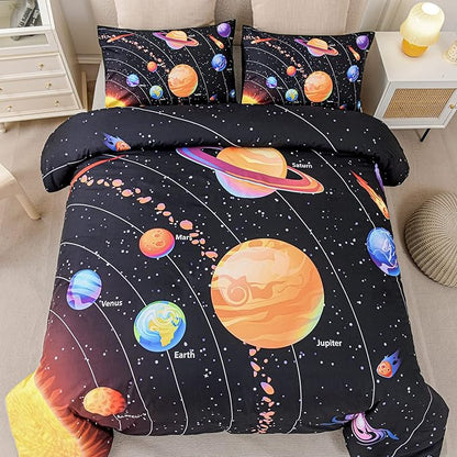 Solar System Comforter Set Queen Outer Space Room Decor Bedding Set 3 Pieces 1 Planets Theme Comforter and 2 Pillow Shams for Boys Kids Ultra-Soft Microfiber All Seasons for Bedroom Sofa