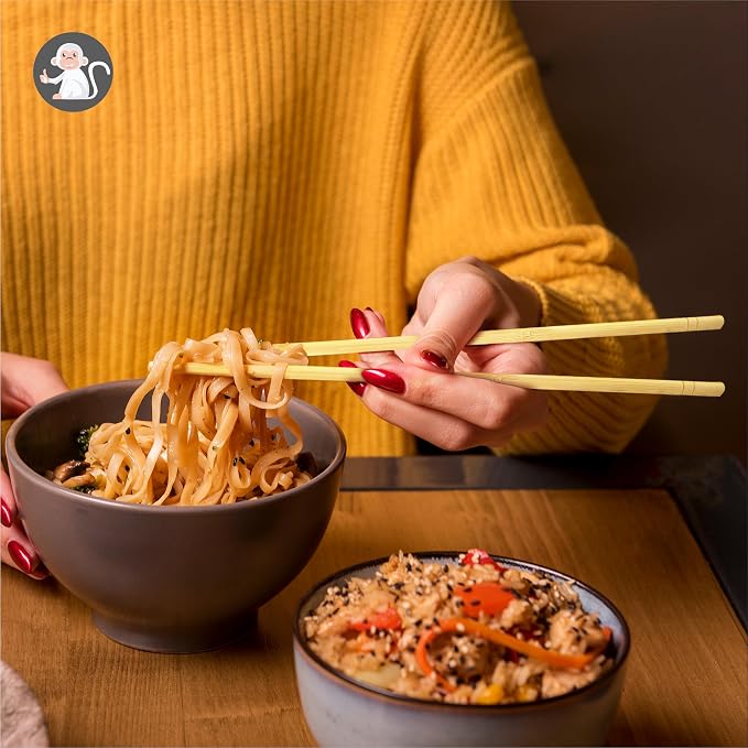 Albino Monkey [ 9.25" Long ] 200 Round Disposable Bamboo Chopsticks Bulk - Splinter-Free, Individually Wrapped, Hand-Packed Chop Sticks for Sushi, Noodles, Restaurants & Catering (100 Pairs)