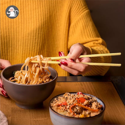 Albino Monkey [ 9.25" Long ] 200 Round Disposable Bamboo Chopsticks Bulk - Splinter-Free, Individually Wrapped, Hand-Packed Chop Sticks for Sushi, Noodles, Restaurants & Catering (100 Pairs)