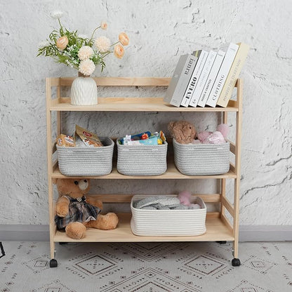 Small Woven Storage Baskets 12“X8”X5“ Decorative Rope Bins for Organizing Shelves, Closets, and Toys, Empty Gift Baskets, Cute Organizer Basket for Home and Office (grey, regular)