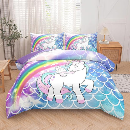 Tailor Shop Unicorn Comforter Sets Queen Size,Blue Unicorn Bedding Sets for Girls Kids Teens with 2 Pillowcase……