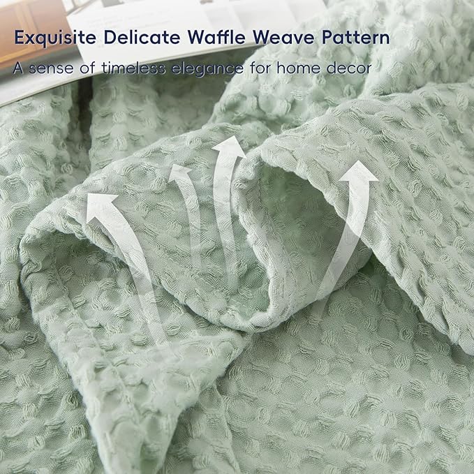 PHF Ultra Soft Waffle Weave Blanket Twin Size 66"x 90"- Washed Lightweight Breathable Cozy Woven Blanket for Bed - Aesthetic Decor for Couch Bedding Sofa Home Car - Sage Green/Mint Green