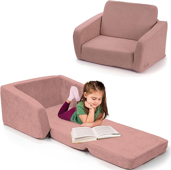 ZICOTO Comfy Kids Chair for Toddler - Stylish 2 in 1 Lounger Made of Memory Foam Easily Unfolds Into a Soft Baby Couch to Nap On - Modern Fold Out Sofa for The Little Ones