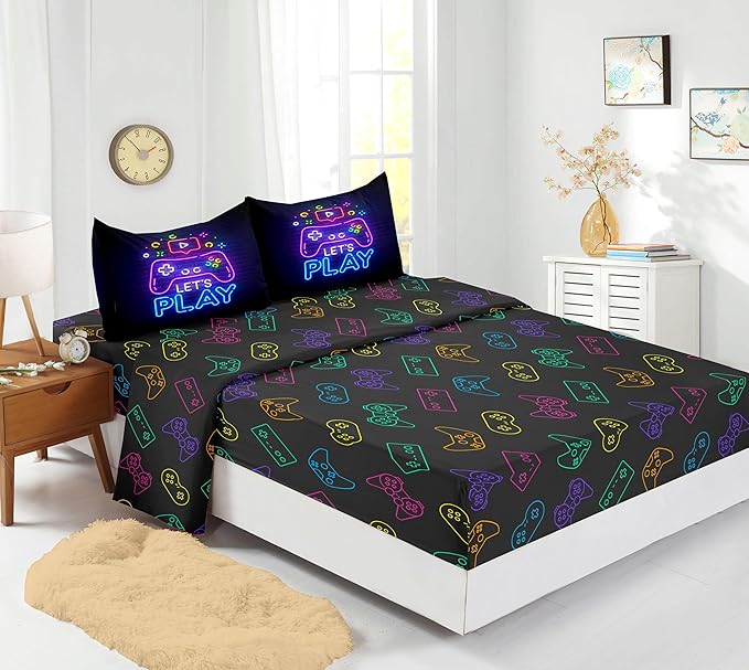 Gamer Comforter Sets Queen 6PCS,Queen Purple Bedding Sets for Boys,Gaming Comforter Set,Queen Size Bedding Sets for Boys,Bed in A Bag with Sheets(Queen,Purple Color)