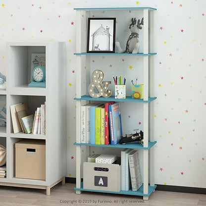 Furinno Turn-N-Tube 5-Tier Multipurpose Shelf / Display Rack / Storage Shelf / Bookshelf, Square Tubes, Light Blue/White