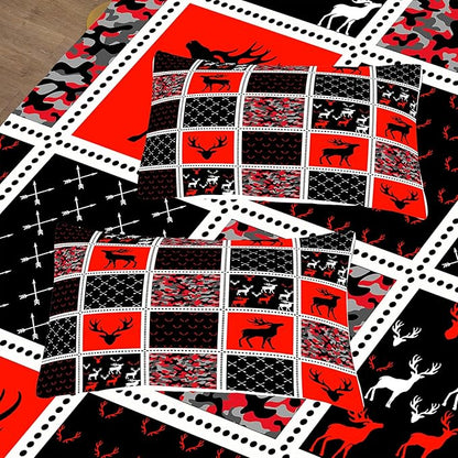 Tailor Shop Deer Comforter Sets for Kids Boys Teens Camo Comforter Sets Queen Black and Black Red Bedding Set Room Decor, with 2 Pillowcase