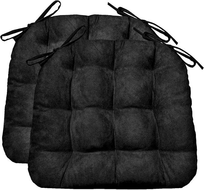 Barnett Home Decor Microsuede Dining Chair Cushions, 16.5 x 18, Pack of 2 – Black – Reversible, Machine Washable