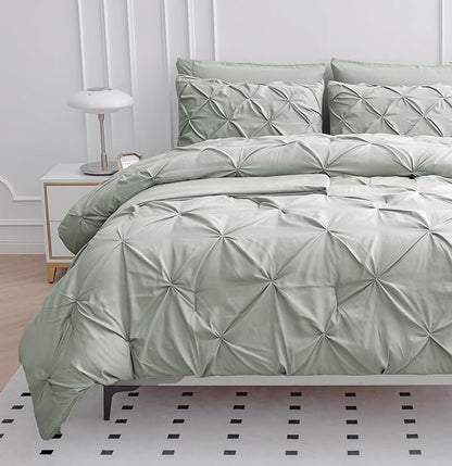 LANE LINEN Bed in a Bag Set for Split King Mattress, Soft 8 Piece Split King Bedding Set with 1 King Comforter, 1 King Size Flat Sheet, 2 Twin XL Fitted Sheets, 2 Pillowcases & 2 Shams - Mineral