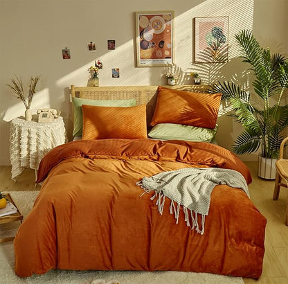 Burnt Orange Color Velvet Comforter Set Twin Solid Rust Color Flannel Velvet Bedding Comforter Set All Caramel Colour 3 PCs Shaggy Soft Warm and Durable Flannel Blanket Twin