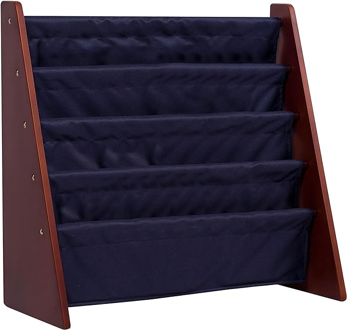 Wildkin Kids Canvas Sling Bookshelf for Boys and Girls, Wooden Design Features Four Fabric Shelves, Keep Bedrooms, Playrooms, and Classrooms Organized, Measures 25 x 24 x 11 Inches (Cherry w/ Blue)