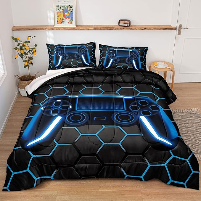 Boys Comforter Set,Gaming Bedding for Kids Teen,Game Console Comforter Set for Gamer Room Decor(comforter-Game41,Queen)
